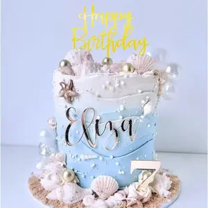 17-Piece Beach Theme Cake Decorations, Starfish, Shell, Conch, Acrylic Birthday Cake Picks, Baby Party, Birthday Party