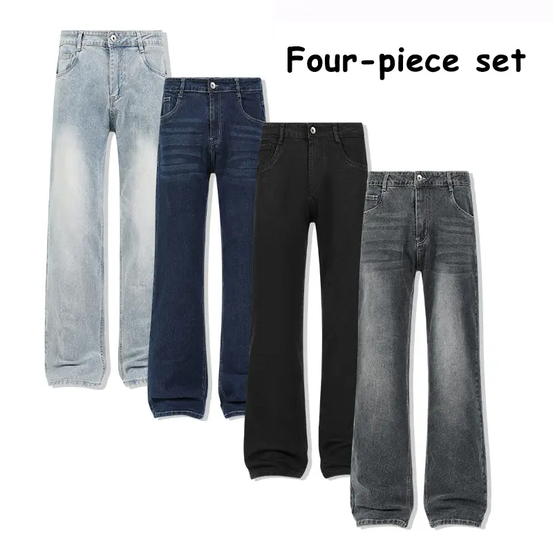 4-Pack Wide Leg Jeans for Men and Women, Vintage Loose Denim Pants Multicolor Set, Casual Streetwear