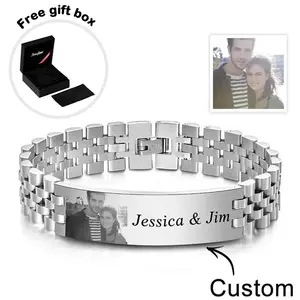 Bracelet Jewelry Personalized Photo Wide Bracelet DIY with Text Engraved Vintage Bracelet Business Gift for Father