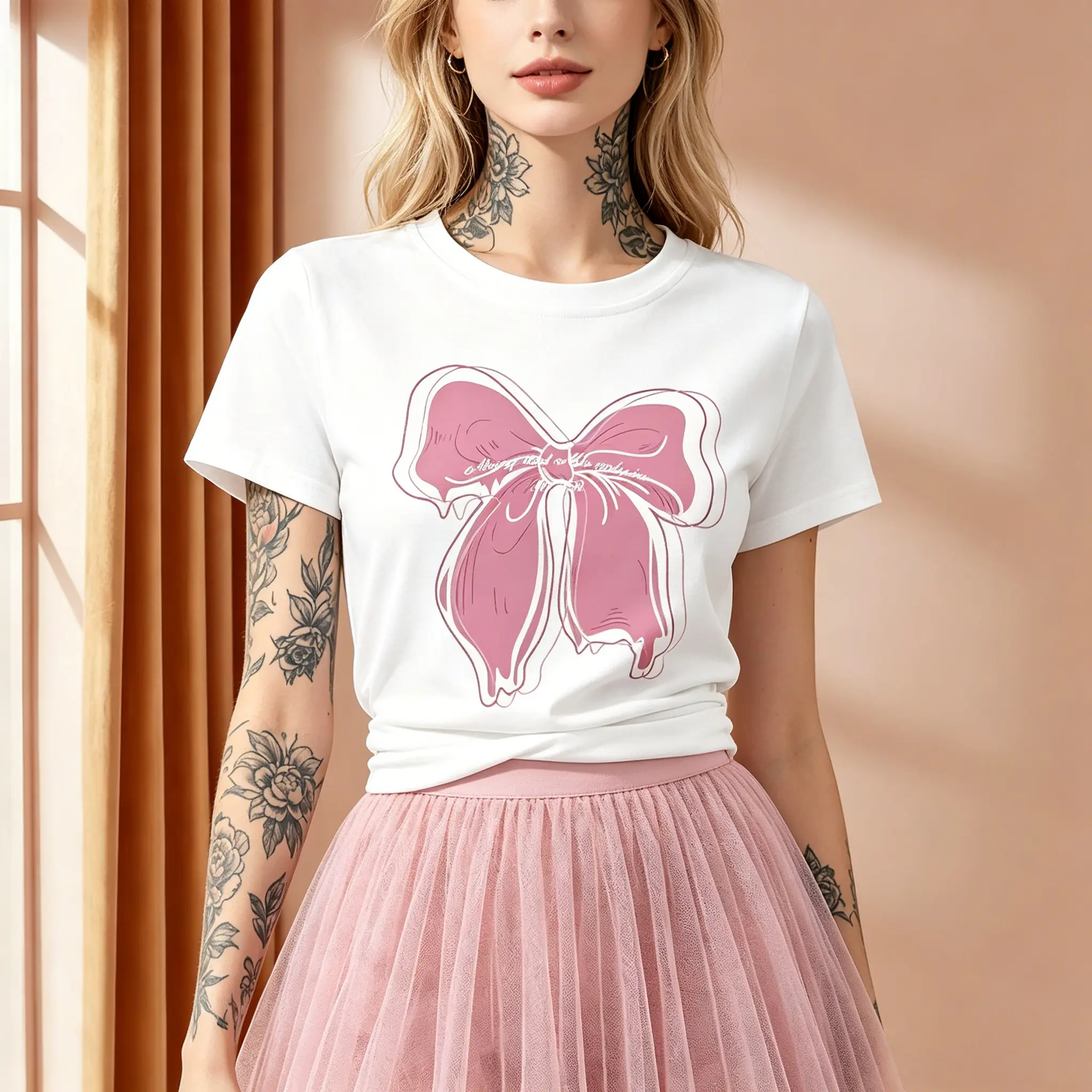 Pink Drip Bow Graphic T‑Shirt | Cute Coquette Aesthetic Tee for Women | Trendy Casual Soft Girl Top