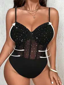 Women's Mesh Transparent Sleeveless Bodycon Tank Jumpsuit, Sexy Shapewear, Abdominal Control and Butt Lifting Slimming Underwear