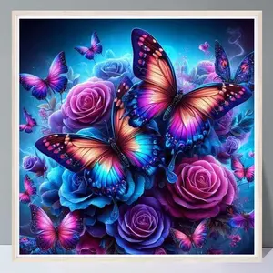 Butterfly Pattern DIY Diamond Arts Colorful Painting Kit without Frame, DIY 5D Diamond Arts Colorful Painting Kit, Wall Art Decor for Home Living Room Bedroom, Diamond Art Tools