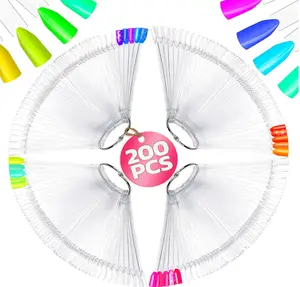 200 Pcs Nail Swatch Sticks - Clear Swatches for Gel Polish - Transparent Acrylic Practice Tips with Metal Rings, Suitable for Displaying Colors, Training Nail Forms for Beginners and Professionals