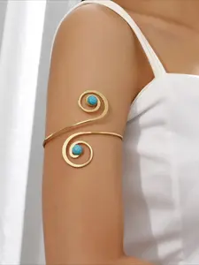 New fashion and individuality item, retro imitation turquoise metal bangle, Bohemian unique design sense armlet, individual accessory, suitable as a gift, for daily wear and attending parties.