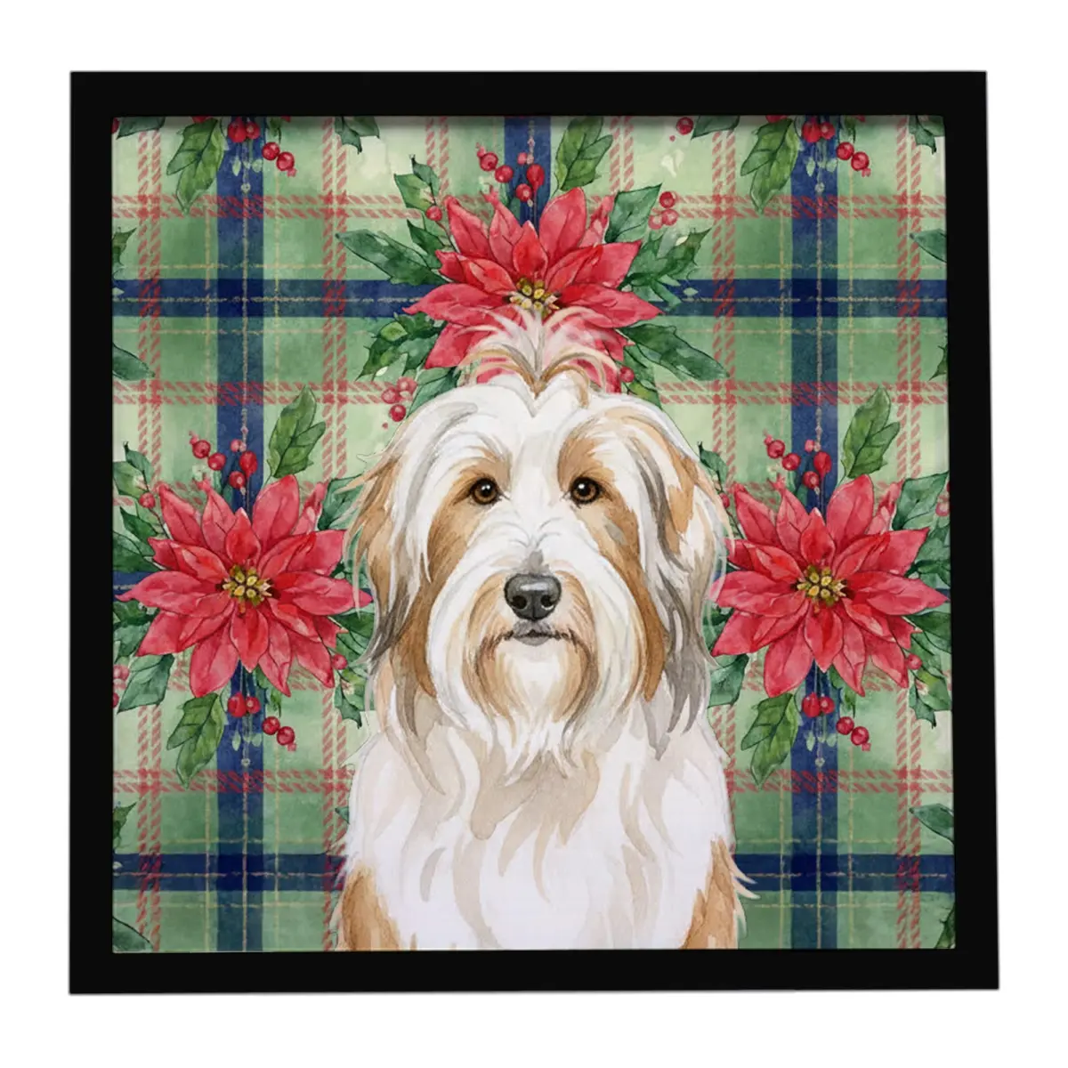 Carolines Treasures WDK8505MFP88 8x8 in. White & Tan Bearded Collie Christmas Poinsettia Flowers Aluminium Framed Metal Print, Wall-Mounted Artistic Hanger, Home Decor Gift for Posters & Prints Display