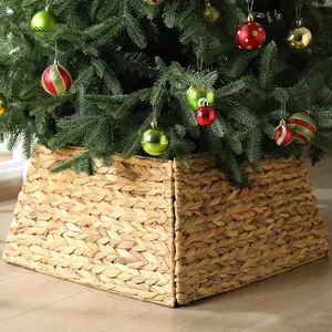 22 Inch Christmas Tree Hyacinth Woven Farmhouse Square Base Cover Christmas Tree Basket for Xmas Holiday Decorations(Natural)