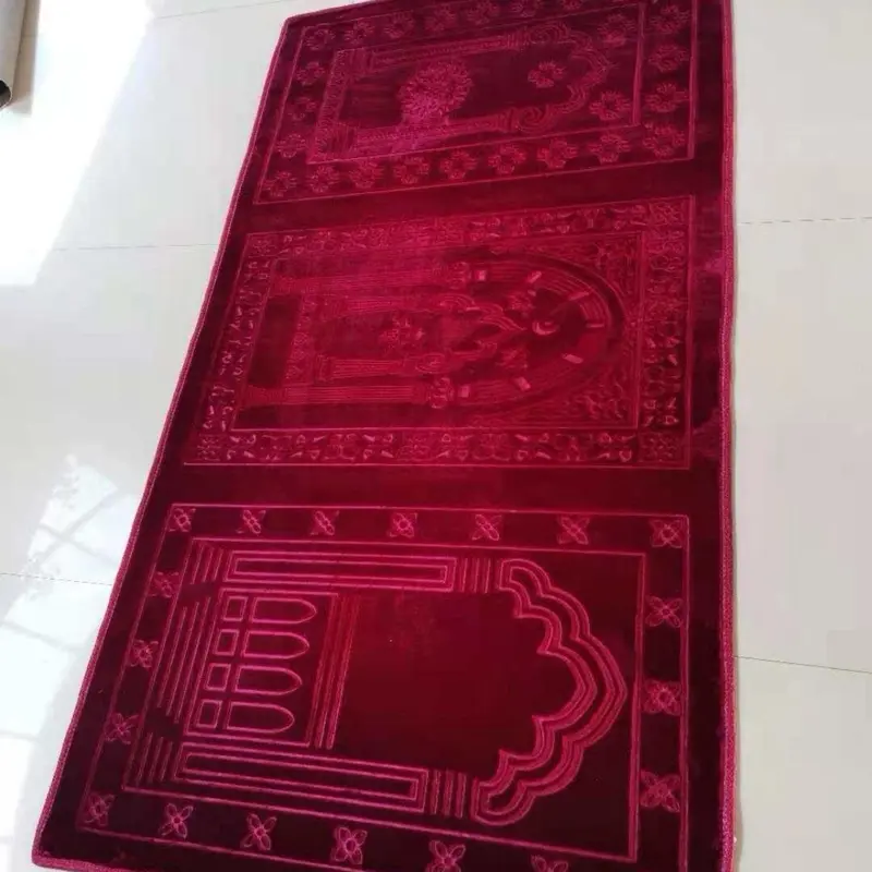 Wide 3 Person Masjid Islamic Prayer Rug - Mihrab Red