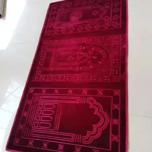 Wide 3 Person Masjid Islamic Prayer Rug - Mihrab Red