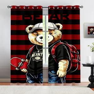 Handsome teddy bear pattern, 2-piece curtain set, suitable for living room, balcony, and bedroom windows, perfect for home, seasonal, holiday room decoration