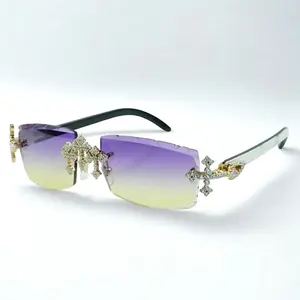 Iced Out Cross White Buffs - Purple Diamond Cut Lens