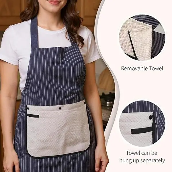Unisex Basic Cross-Back Kitchen Apron with Pocket - Machine-Washable, Multi-Purpose for Cooking, Gardening, Includes Towel for Home Supplies Use, Pockets