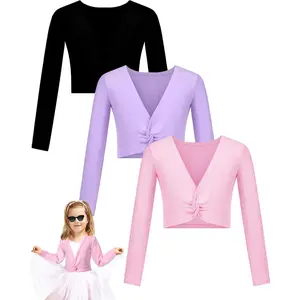 SQ-GCS001 3 Pcs Girls Ballet Wrap Cover up Ballet Top Sweater Cotton Long Sleeve Dance Shrug Dance Leotard for Kids