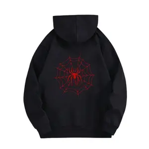Men's Casual Hoodie with "Red Spider - Web" - themed Print For Autumn And Winter