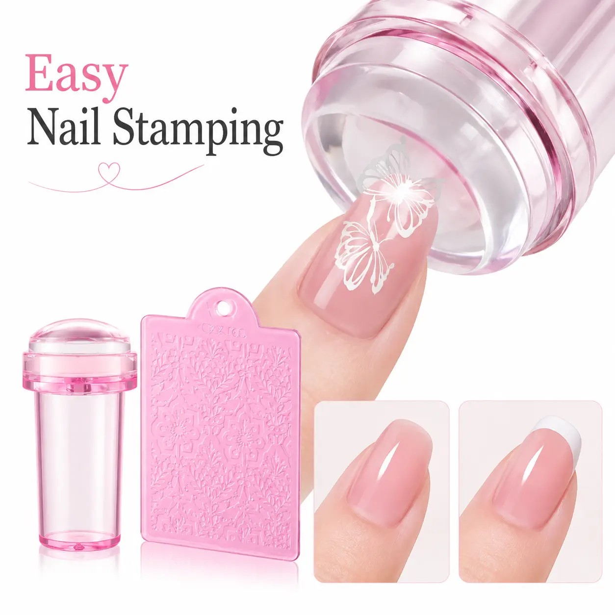 Silicone French Manicure Transfer Tool Kit (1pc) - Includes Stamp, Scraper & Nail Stamp Tips, Easy Odorless Design Transfers for Hands & ft, Nail Care & Decoration Accessory