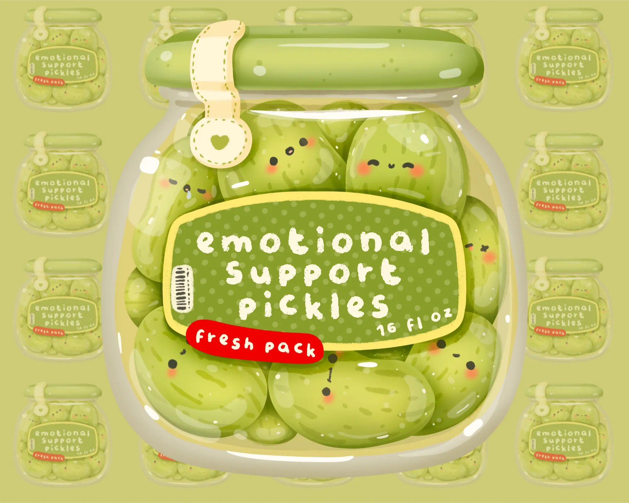 Emotional Support Pickles Sticker, Funny Pickle Vinyl Decal, Kawaii Pickle Self Care Sticker