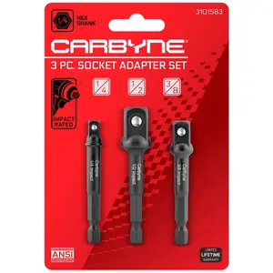 CARBYNE Impact Grade Socket Adapter Set, 3” Extension Bits | 3 Piece Set 1/4”, 3/8” and 1/2” Drive. Adapt Your Drill Driver to a High Torque Impact Wrench