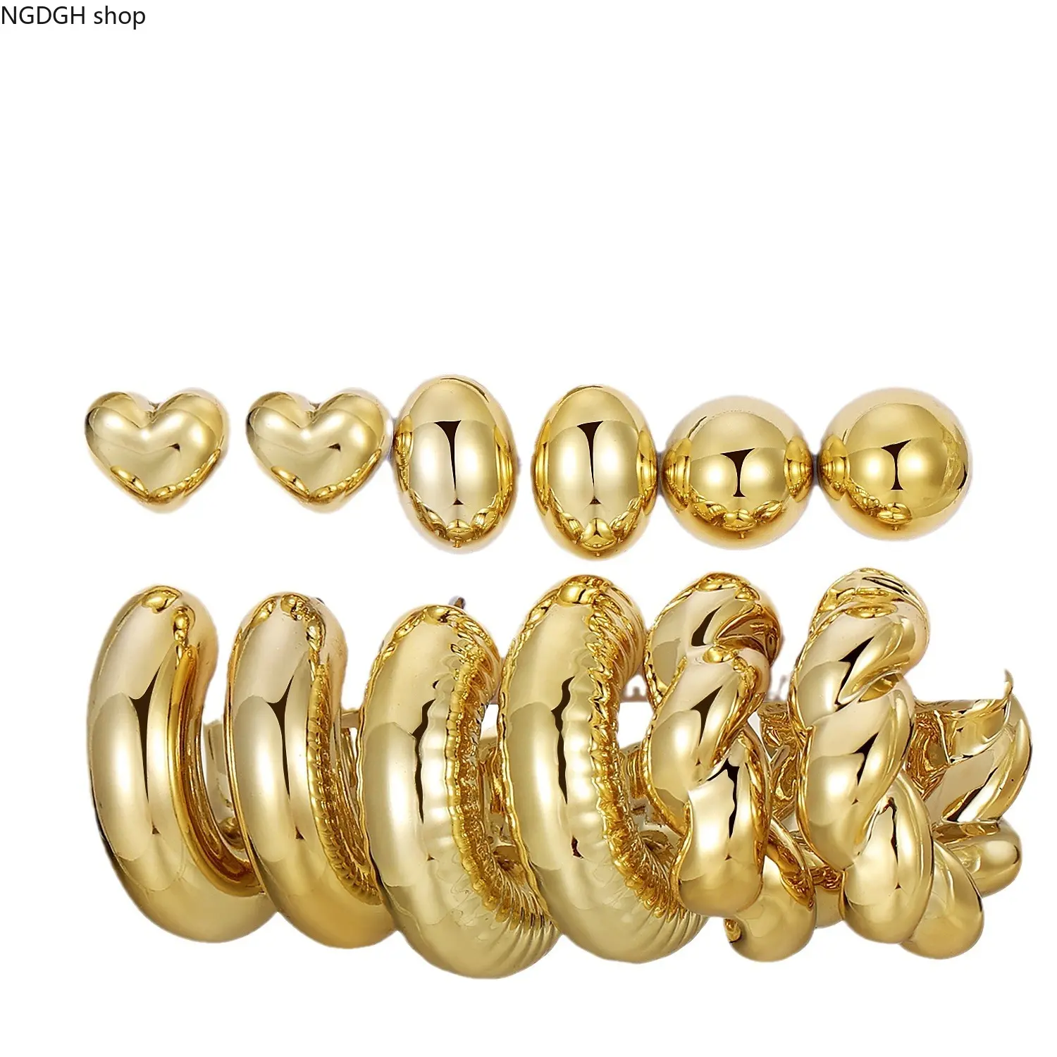 Chunky Twisted Hoop Earring Stack for Women - Bold Statement Set with Studs, Waterproof Shiny Finish, Stackable