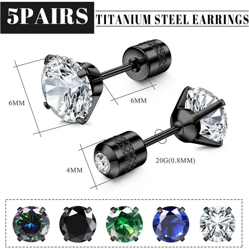 5 Pairs Titanium Screw Back Surgical Stainless Steel Stud Earrings for Women Men, Screw Back Stud Earrings, Great for Birthday Gifts, Party, Jewelry Gifts, Father'S Day Gift