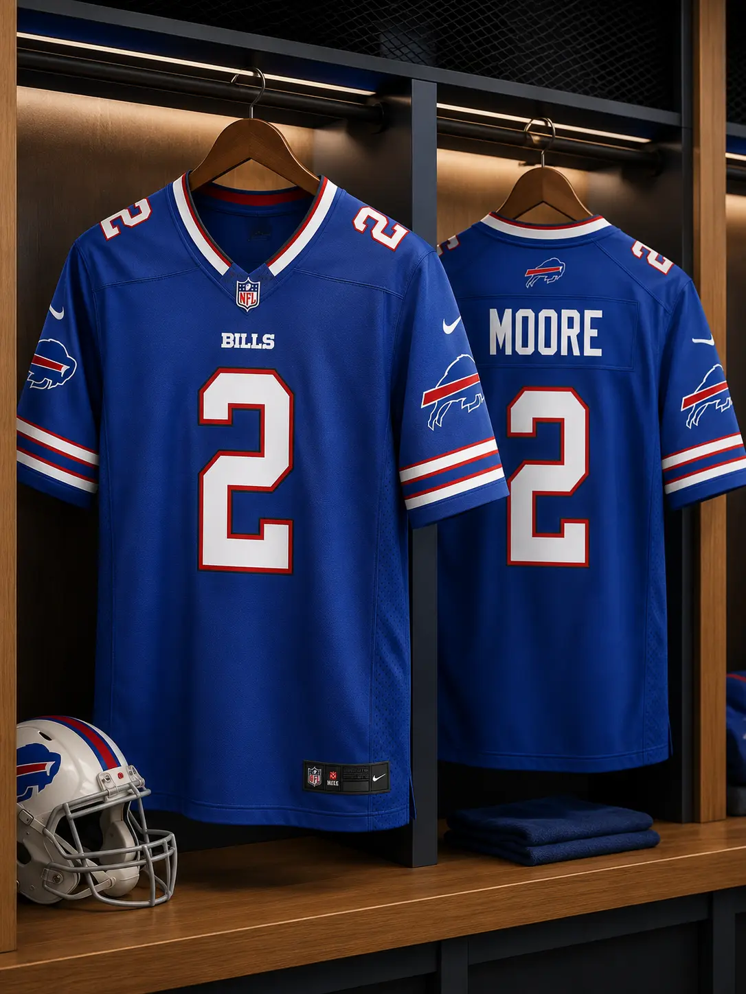 Buffalo Inspired Blue Football Jersey Number 2, Men Short Sleeve V Neck Game Day Sports Shirt