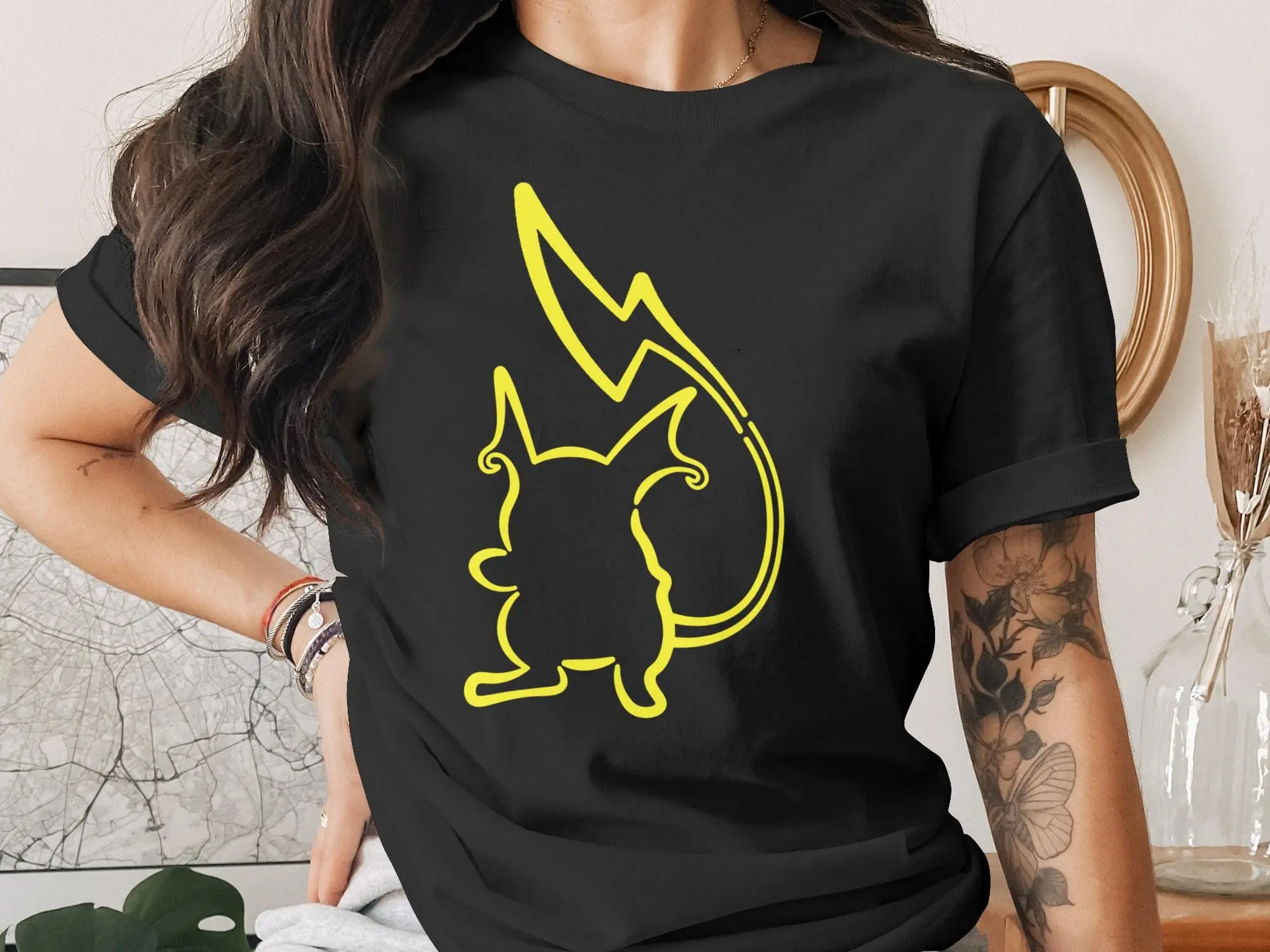 Women's Cotton Oversized Short-Sleeve Raichu Gamer T-Shirt, Birthday Gift, Streetwear Top