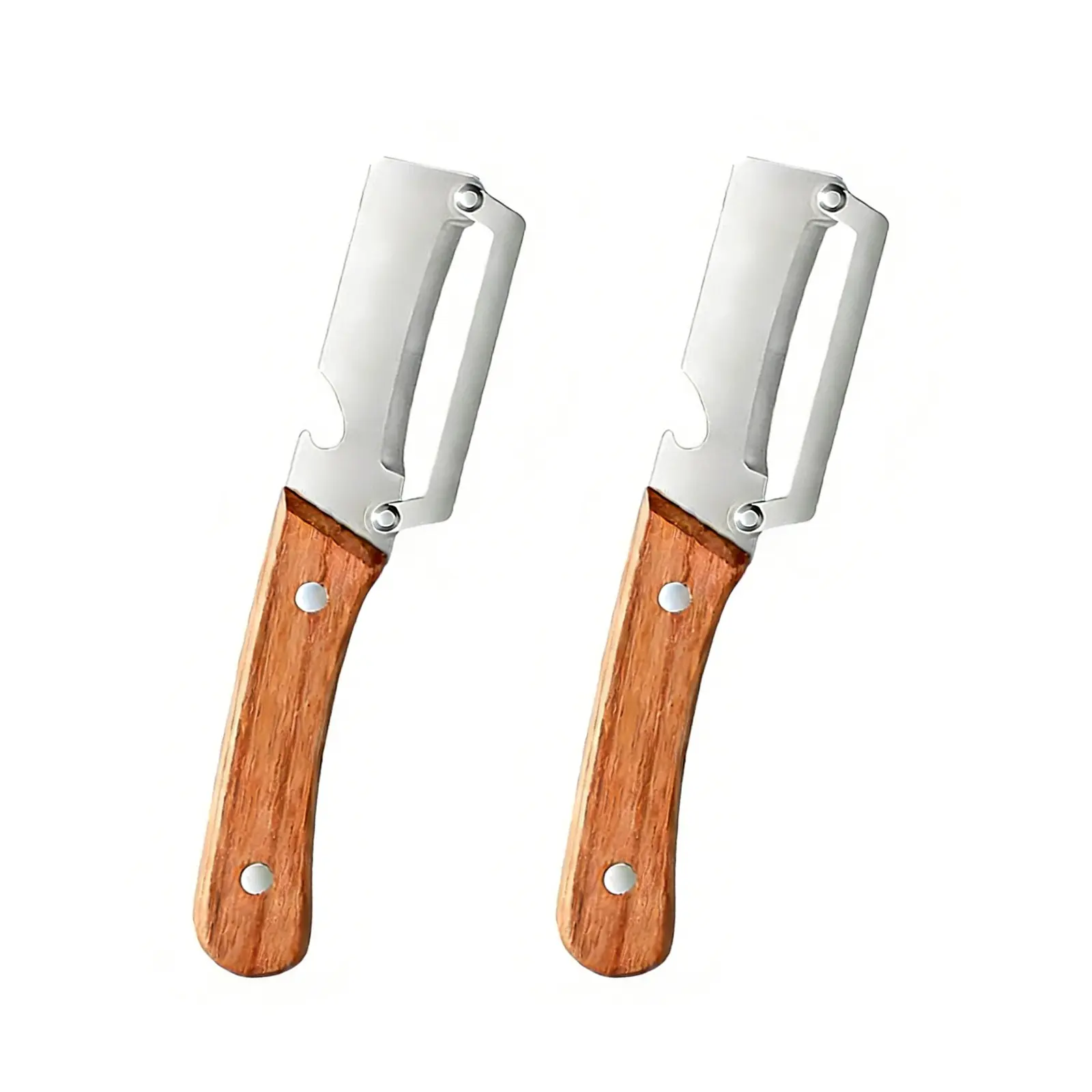 2-Pack Multifunctional Vegetable Peeler with Bottle Opener, Wood Handle Stainless Steel, Ergonomic Non-Slip Kitchen Tool, Camping BBQ, Kitchen Gadgets