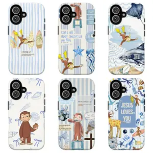 FL-Curious Georgeee "Jesus Loves You" Coastal Collage Phone Case,Cute Cartoon Monkey Phone Case,Cute Monkey & Bible Verse Protective Cover For iPhone 11 12 13 14 15 16 17 Air Pro Max for Samsung S26 S25 S24 S23 S22 S21 Case,Gift for her/him