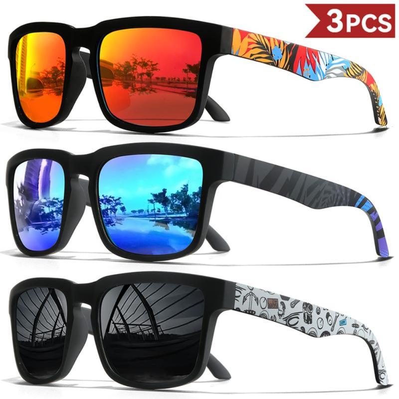 2026 Latest Model Unisex 3Pcs Square Polarized Eyewear – Colorful Graffiti Temples UV400 Protection for Outdoor Use, TikTokShopBlackFriday President’s Day Deal