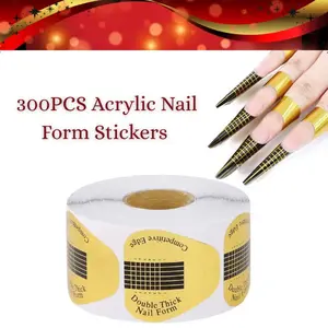 300PCS Acrylic Nail Form Stickers – Golden Horseshoe Nail Extension Forms for Builder Gel & Acrylic Nails Sculpting