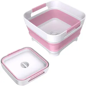 Collapsible Dish Basin 9L Capacity Portable Sink for Kitchen Camping RV Gray (Pink)