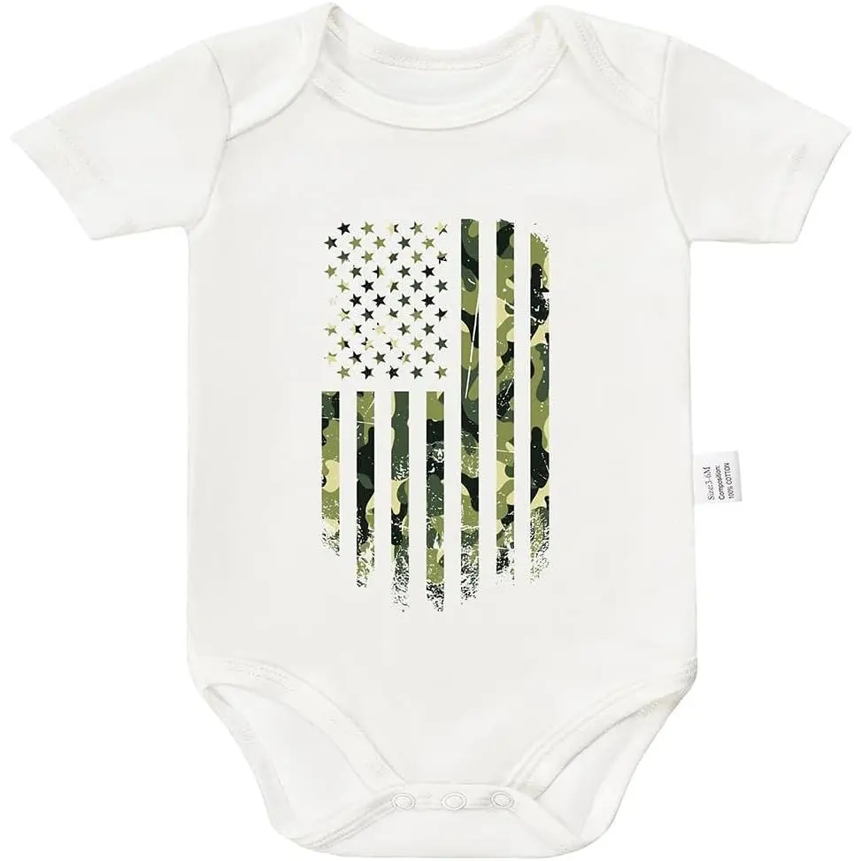 Camo American Flag USA Bodysuits, Tactical Baby Gear Clothing, Cute Infant Short Sleeves Clothes for 0-24 Months