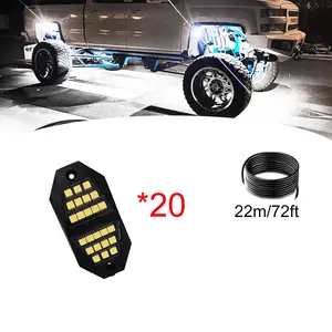 20 Pods White Rock Lights, 210-Degree Wide Angle, 6000K, 24 Bright SMD Chips, with Extension Wires, IP67 Waterproof, High Adhesive Stickers Car Underglow Lights Fits for Trucks Trailer SUV ATV UTV