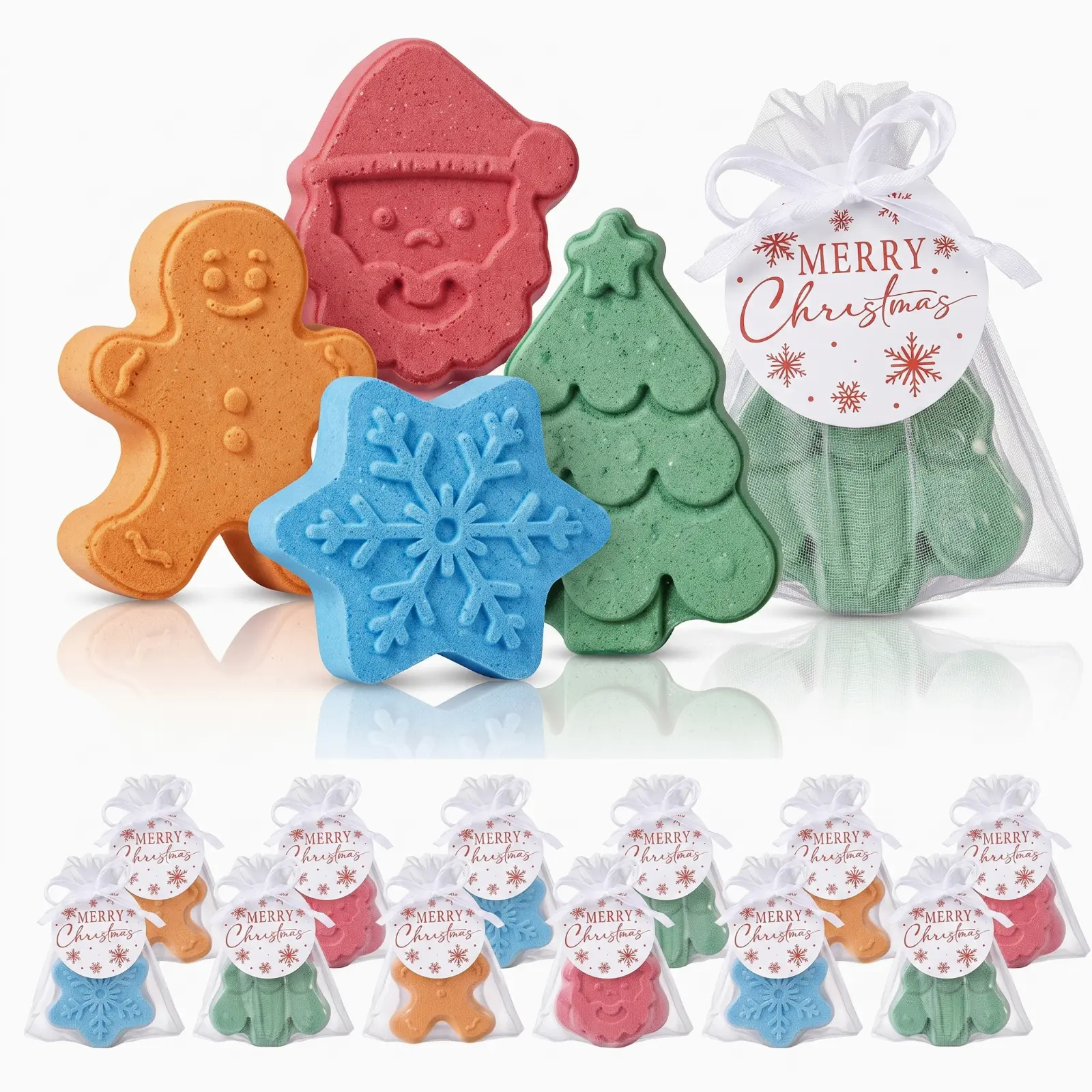 24 Pcs Christmas Bath Bombs Gift Set with Merry Christmas Tags and White Organza Bags for Christmas Party Favors Christmas Stocking Stuffers Classroom Christmas Gift Exchanges Family Christmas Spa Nights Winter Holiday Season Gifts for Kids and Adults