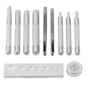 11pcs Tool Snap Kit, Craft Snap Fastener Setter Rivet Setting Round Hole Die for Hole and Install Rivet Button (Rivet Setter with Base)