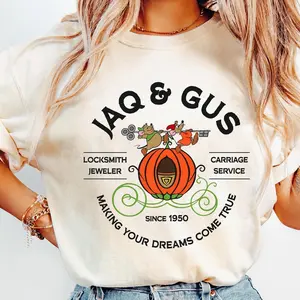 Jaq & Gus Mouse Locksmith Jeweler Carriage Service T-shirt, Cinderella Pumpkin Carriage, Friends Tee