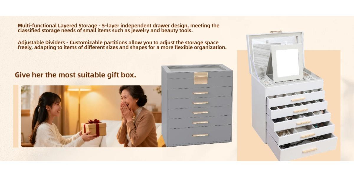 BOOVO (Pearl Gray) 6-Layer Jewelry Box for Women - Large Jewelry Organizer with Glass Lid & Mirror, PU Leather Jewelry Storage Box, Velvet-Lined Holder for Necklaces, Rings & Earrings, Birthday Gift for Mom, Wife & Girlfriend BOOVO (Pearl Gray) 6-Layer Jewelry Box for Women - Large Jewelry Organizer with Glass Lid & Mirror, PU Leather Jewelry Storage Box, Velvet-Lined Holder for Necklaces, Rings & Earrings, Birthday Gift for Mom, Wife & Girlfriend