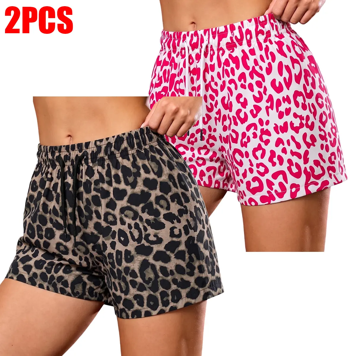2PCS women’s leopard print fitness shorts, available in multiple colors; quick-drying, breathable, comfortable fabric that dries faster. Women’s sportswear suitable for indoor and outdoor wear. Summer vibe