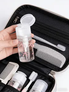 Pink bow print travel refill bottles, 120ml/150ml/200ml reusable cosmetic pump bottles, portable empty lotion containers, suitable for shampoo and conditioner