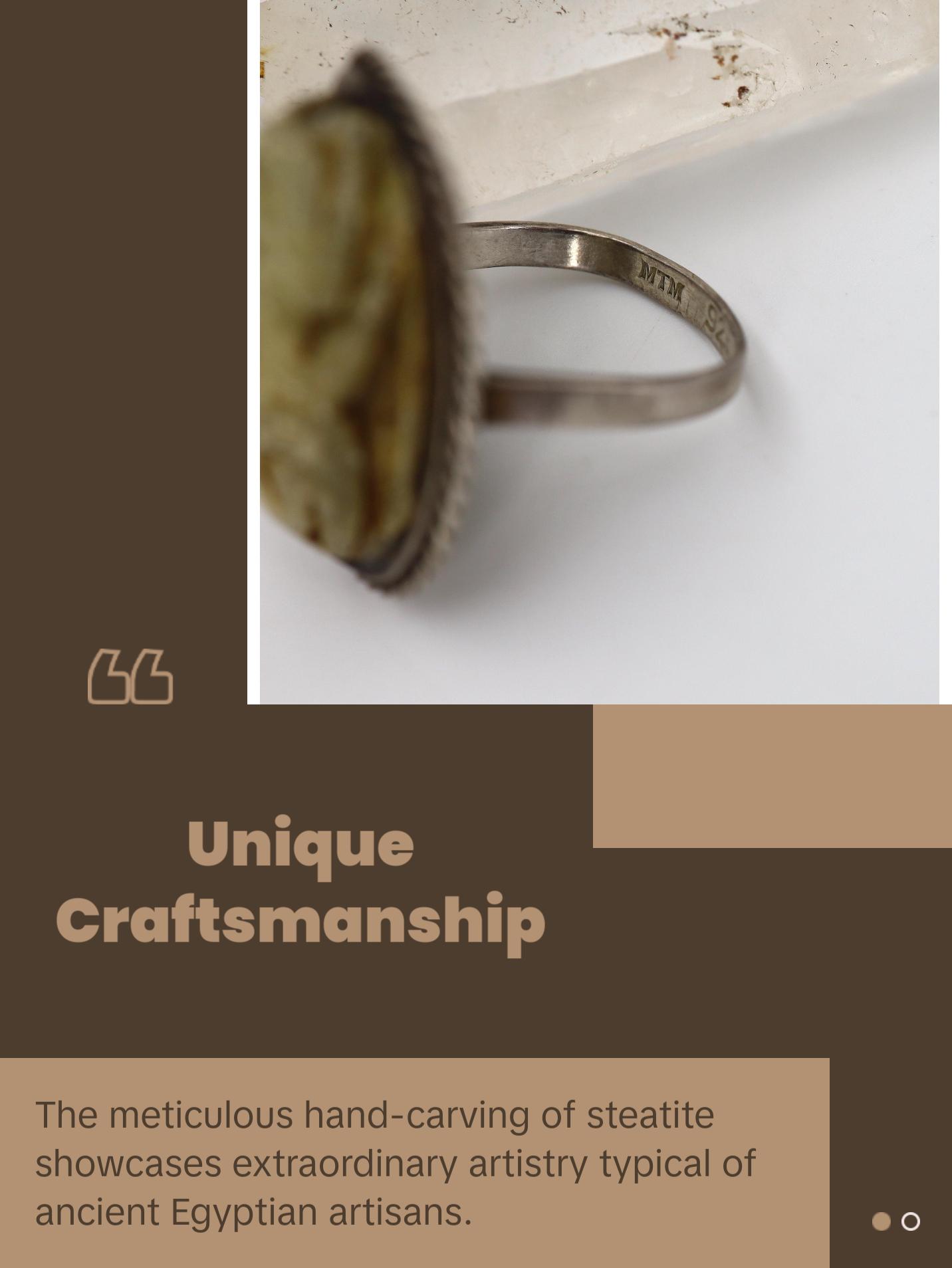 Egyptian Steatite Scarab Ring in Silver Circa 664 to 332 BCE - DK729