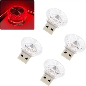 4 count USB LED  Interior Atmosphere Lamp, Portable Mini  LED Night Light Decoration, Plug-in USB Automotive Ambient Lighting Kit, Universal for  SUVs  RVs (Red)