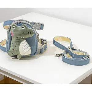 1 dinosaur-decorated pet harness and 1 pet leash, suitable for outdoor use by dogs and cats