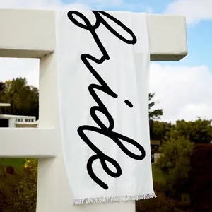 Bride Fringe Beach Towel -  Cotton | Bachelorette Decorations, Black and White Bridal Shower , Bridesmaid Favors, Engagement Party, Poolside Bride to Be, Newlywed Honeymoon Supplies
