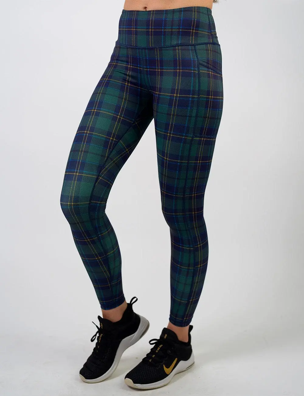 Blue Spruce Plaid Leggings Bottoms Compression Fabric Polyester