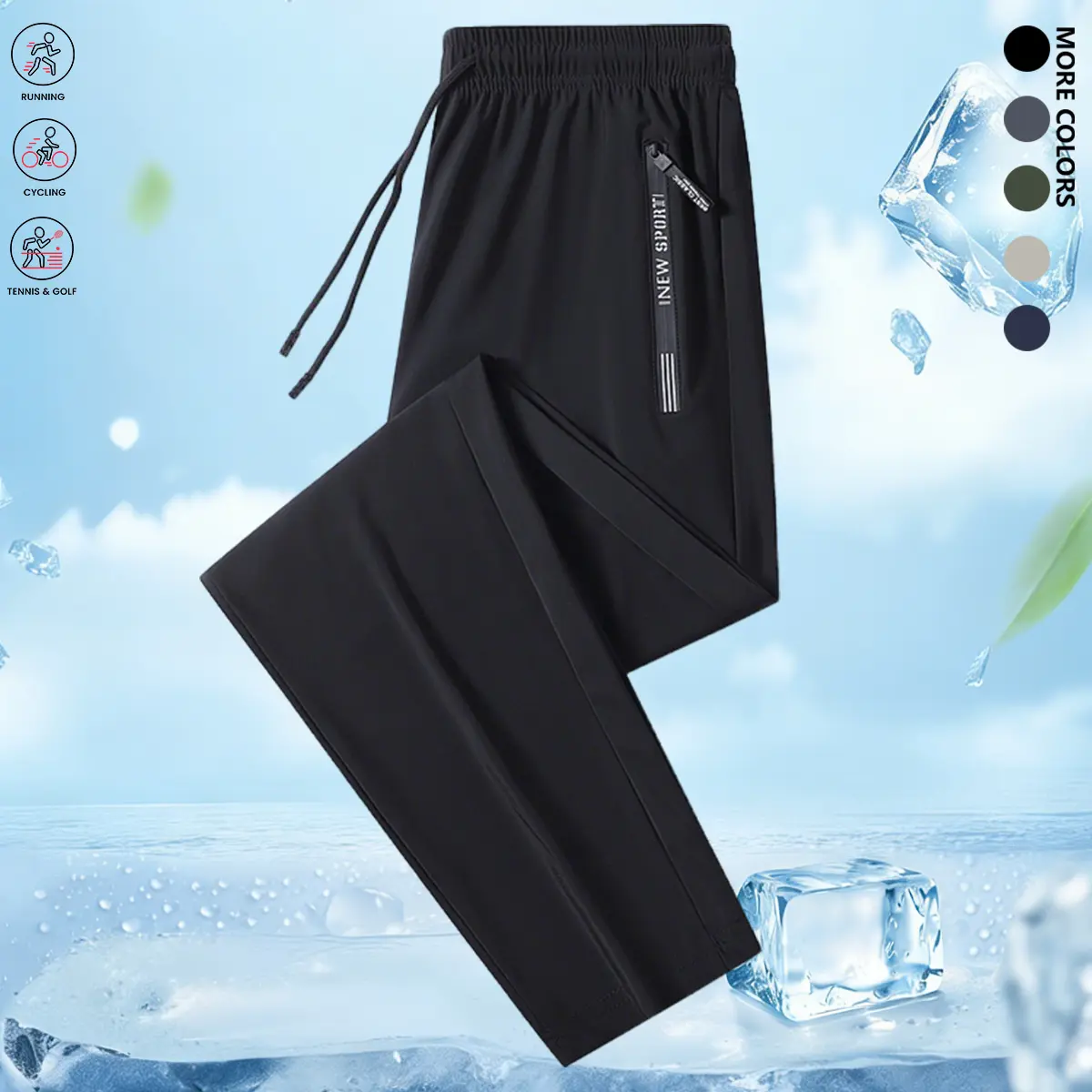 Men’s high-stretch ice silk casual athletic pants for fitness training and running; breathable, quick-drying jogger pants suitable for golf and fishing; solid color; men’s long pants; summer menswear