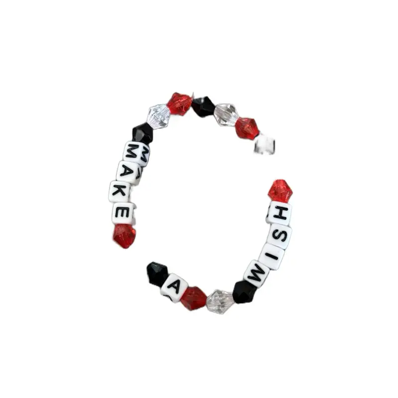 Make-a-Wish Mouse Bracelet - Black and Red Beads spelling “MAKE-A-WISH”