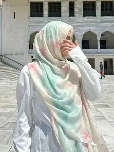 Women's Cloud Lace Wide Edge Digital Print Long Scarf, Muslim Sunscreen Multicolor Shawl, Elegant Bohemian Style, Suitable for Commuting, Sheerhijabs