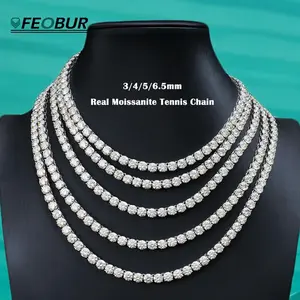 3/4/5/6.5Mm Real Moissanite Tennis Necklace Bracelet for Men Women 925 Sterling Silver Lab Diamond Neck Chains Party Jewelry GRA FEOBUR