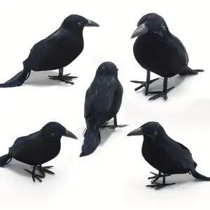 Lifelike Raven Set, Vintage Style Artificial Feather Decor Props, Realistic Plastic Crows for Halloween Party Indoor Decoration
