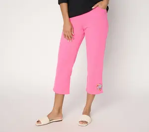 Quacker Factory DreamJeannes Floralicious Embroidered Crop Pant