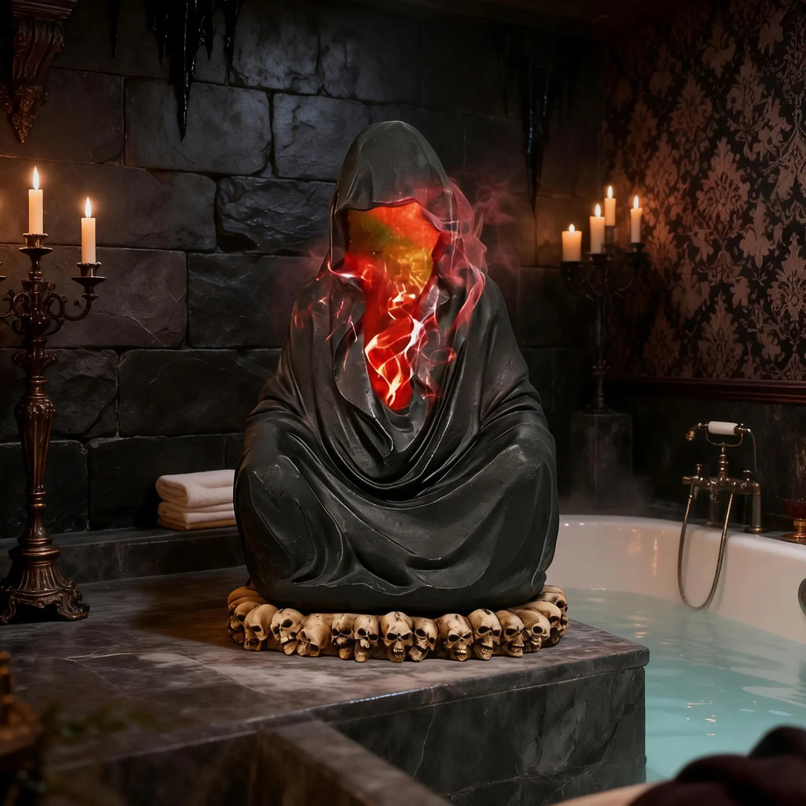 Premium Statue ：Mystic Wizard Backflow Incense Burner with LED Light Hooded Figure for Dark Fantasy Decor Stress Relief and Relaxation Lotus Shaped Set