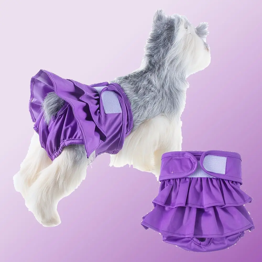 Cute Washable Dog Diaper, 1 Count Solid Color Female Dog Urine Pants, Advanced Group Edge Style Pet Protection Pants, Dog & Cat Litter Supplies